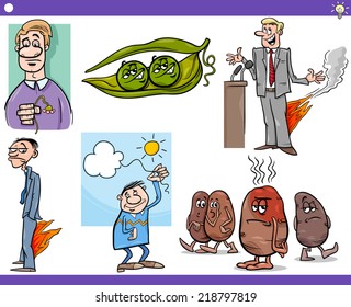 Illustration Set of Humorous Cartoon Vector Concepts or Ideas and Metaphors with Funny Characters