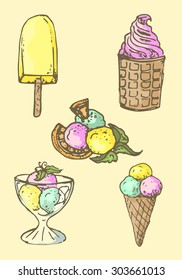 Illustration. Set of ice cream. Assorted.