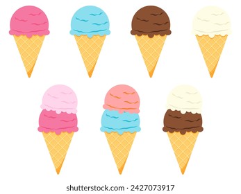 Illustration set of ice cream in a cone