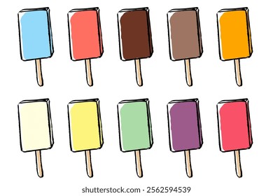 Illustration set of ice cream on a stick with a touch of brush