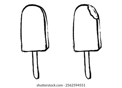 Illustration set of ice cream on a stick with a touch of brush