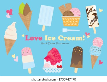 Illustration set of ice cream and shaved ice