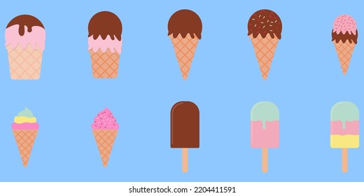 illustration set of ice cream with various variants