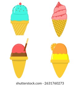 illustration set of ice cream. ice cream with various taste. simple illustration set of ice cream dessert for summer