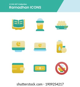 Ilustración pone íconos del ayuno de mubarak, bebida, lectura y muchos más. uso perfecto para el diseño de patrones web, etc.