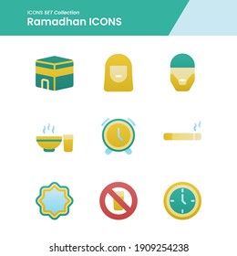 Illustration setzen Symbole von eid mubarak ikhwan, Kabah, Fasten und vieles mehr. perfekte Verwendung für Webmuster Design etc.