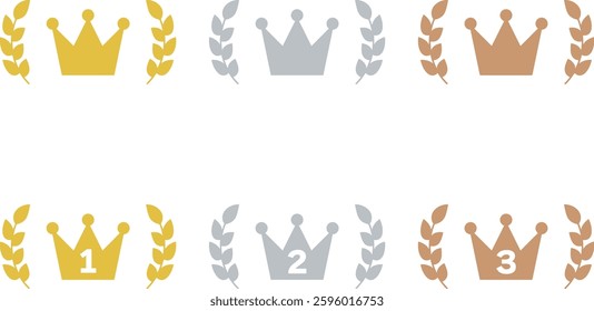 An illustration of a set of icons featuring a crown with numbers and a laurel wreath.