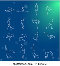 illustration set of icons - on the theme of fitness and yoga.