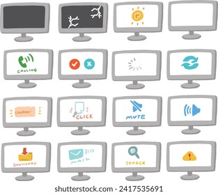 Illustration set of icons reflected on the monitor
