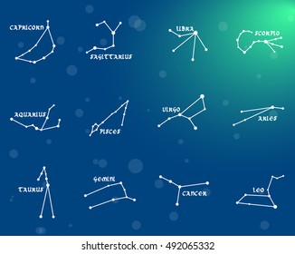 Illustration - set of icons - with signs of zodiac.