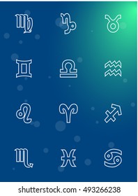 Illustration - set of icons - with signs of zodiac.
