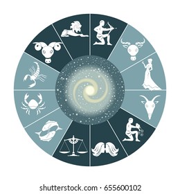 Illustration - set of icons - with signs of zodiac.