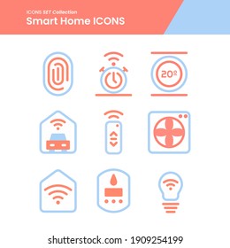 Illustration set icons of smarthome fingerprint, celcius, garage and many more. perfect use for web pattern design etc.