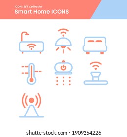 Illustration set icons of smarthome smartlamp, bedroom, signal and many more. perfect use for web pattern design etc.