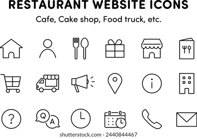 Conjunto de iconos de ilustración que se pueden utilizar en el sitio web de restaurantes como restaurantes y cafeterías.