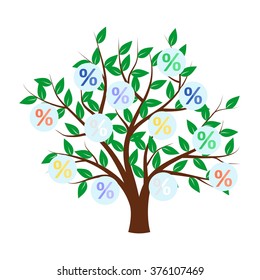Illustration - set of icons  and tree - dedicated to the sale and percents.