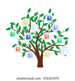 Illustration - set of icons  and tree - dedicated to the different gifts.