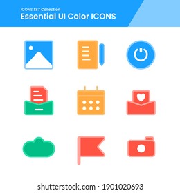 Illustration set icons of UI essential basic power, note, mail, camera and many more. perfect use for web pattern design etc.