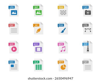An illustration set of icons for various file extensions.