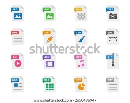 An illustration set of icons for various file extensions.