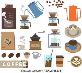 Illustration set with the image of coffee and cafe