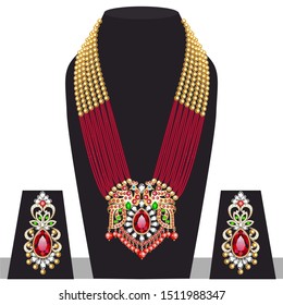 Illustration set of indian peacock wedding necklace and earrings