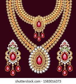 Illustration set of indian  wedding necklace and earrings