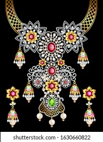 Illustration set of indian  wedding necklace and earrings
