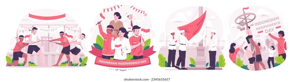 Illustration Set of Indonesia Independence Day. Flat-style vector illustration