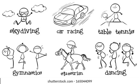 Illustration of the set of indoor and outdoor activities on a white background 