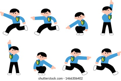 Illustration set of inexperienced men pointing at various places