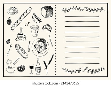 Illustration set inspired by cafe menus such as drinks, bread, and coffee