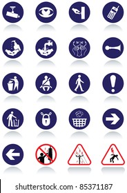 Illustration set of international communication signs. All vector objects and details are isolated and grouped. Colors, reflection and transparent background color are easy to remove or customize.