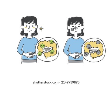 Illustration set of intestinal tone Comical handwritten person vector, line drawing and color