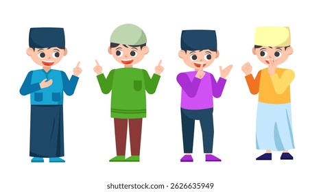 Ilustração conjunto de conceito de ramadã islâmico com criança muçulmana personagem vetor plano