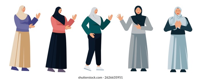 Conjunto de ilustración del concepto de ramadán islámico con Vector plano de personaje de niñas musulmanas