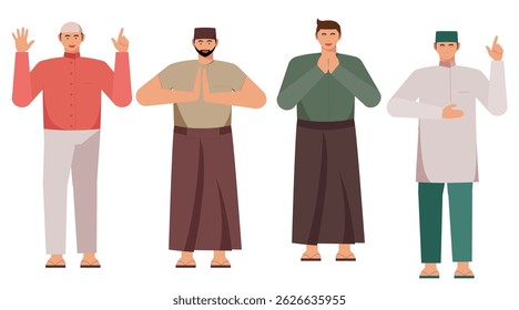 Illustration set of Islamic ramadan concept with muslim man character flat vector
