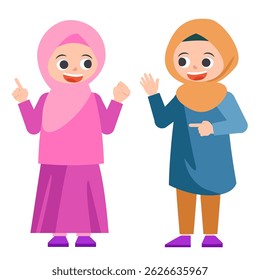 Illustration set of Islamic ramadan concept with muslim kids character flat vector