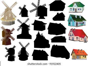 illustration with set of isolated country buildings