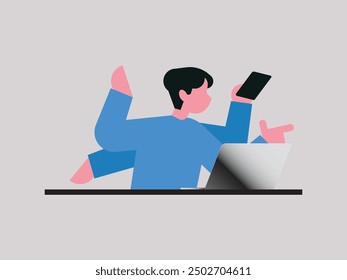 Illustration set of isolated people with computers at workplace virtual video conference call and meeting. Diverse men and women with laptops at remote work online business.