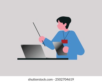 Video Conjunto de ilustración de personas aisladas con computadoras en el lugar de trabajo virtual conferencia y reunión. Diversos hombres y mujeres con computadoras portátiles en el trabajo remoto de negocios en línea.