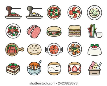 Illustration Set von italienischen Lebensmitteln Icons (Linie Zeichnen Farbe).