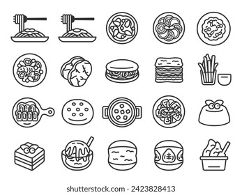 Illustration set of Italian food icons (line drawings).