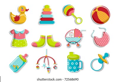 illustration of set of item related to baby on isolated background