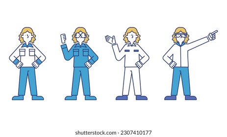 Illustration set J of men wearing work clothes