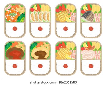 Illustration set of Japanese bento.