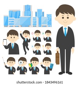 Illustration set of Japanese businessmen.