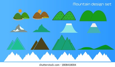 Illustration set of Japanese Mount Fuji and mountain icons