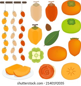 Illustration Set Of Japanese Persimmon