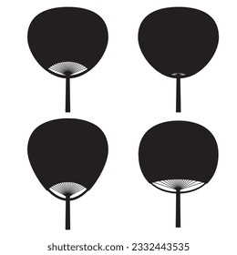 Illustration set of Japanese Round paper fan. “black”